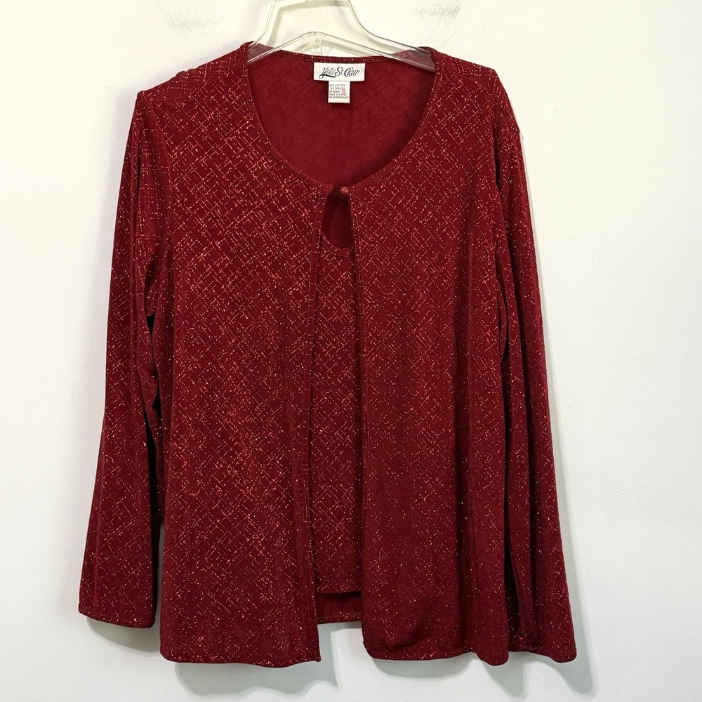 Yves St Clair Tank Layer Jacket Top XL Red Sparkle Party Christmas Valentines